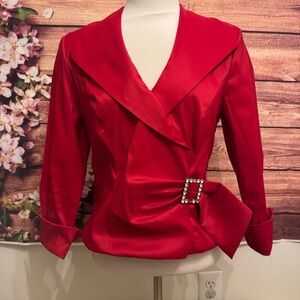 J.R. Nites Red Satin Blazer Rhinestone Buckle Evening Jacket Formal Holiday